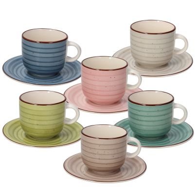 Set of 6 Tea cups with saucers LOUISE URBAN PASTEL, 220 ml