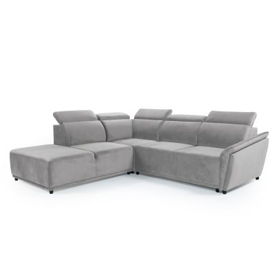 Left corner sofa RIKO with sleeping mechanism and movable headrests - Silver grey
