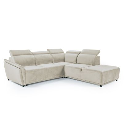 Right corner sofa with sleeping mechanism and movable headrests - CREAM