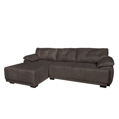 Left corner sofa GUSTO with sleeping mechanism and storage space - brown textile