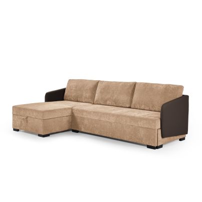 Left corner sofa OSLO with sleep mechanism-dark brown ECO leather