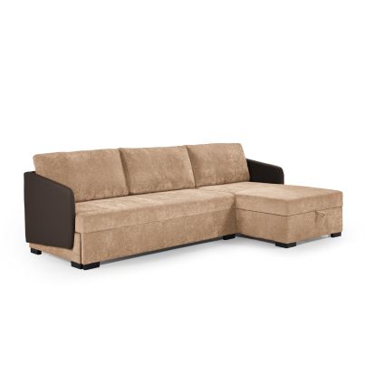 Right corner sofa with sleep mechanism-dark brown ECO leather