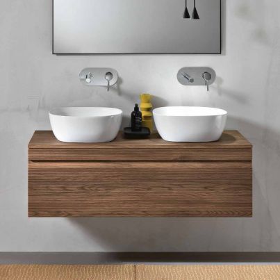 RIO 120 cm Teak Bathroom Vanity Unit with One Drawer + 2 SQUARE Countertop Ceramic Basins