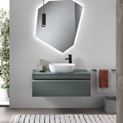 Bathroom cabinet with ceramic sink RIO, 80 cm, gray green
