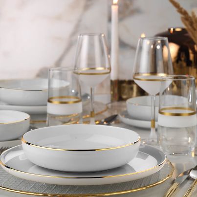 Dinner set Moderna altin 24 pcs. white with gold trim