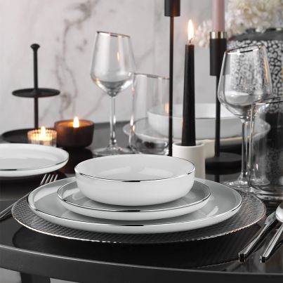 Dinner set Moderna platin 24 pcs. white with silver trim