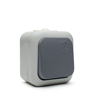 Euro Single-Pole Switch NC, sch.1, 10A, 250V, Surface Mount, IP44, Grey