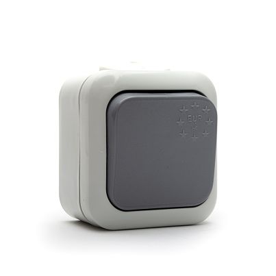 Euro Two-Way Switch NC, sch.6, 10A, 250V, Surface Mount, IP44, Grey