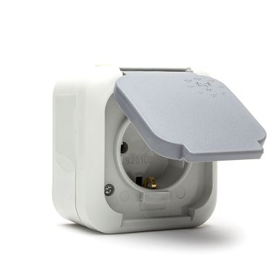 Socket EURO NC, SCHUKO 2P+T, Grey, 16A, 250V, Surface Mount, IP44