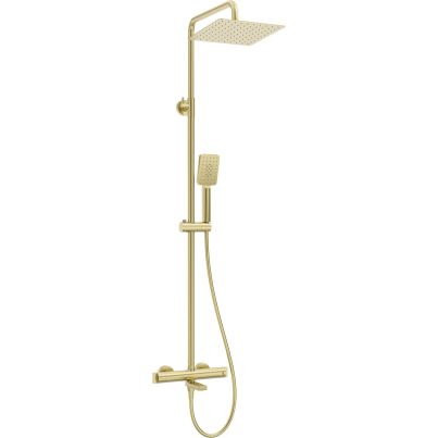 Shower column THERM, with bathtub mixer, thermostatic, Brushed gold