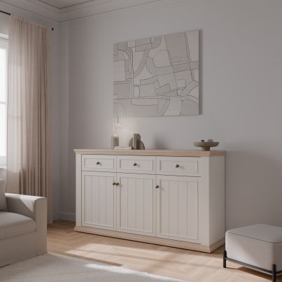 Chest THIRTEEN with drawers and doors 170 cm, White/Riva Oak 