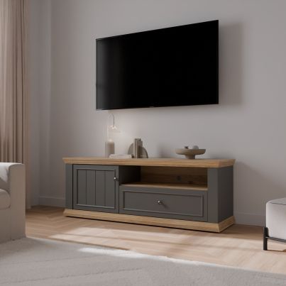 TV unit THIRTEEN, 149.50 cm, Mauvella oak/Uni grey