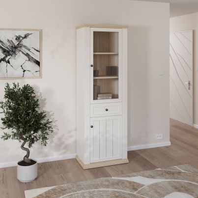 Display cabinet THIRTEEN, 200 cm, White/Riva Oak