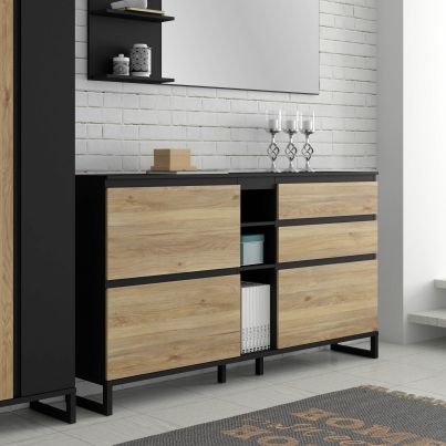 Shoe cabinet SEVENTEEN, 174.8/99.3 cm, Black/Mauvella oak