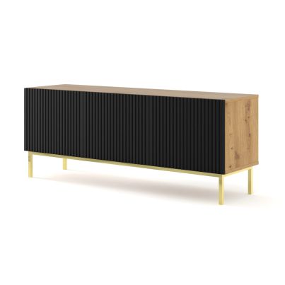 RAVENNA TV Cabinet 150 3D foil MDF oak/black, gold frame
