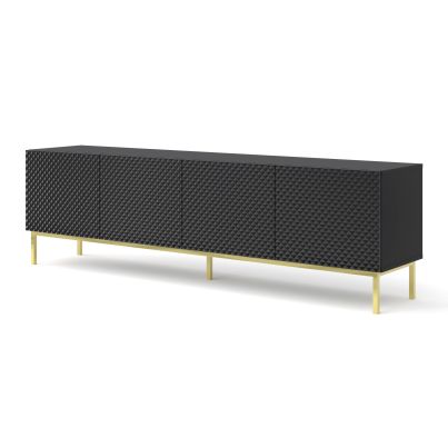 Ravenna C TV Stand 200 4D diamond MDF, high gloss, black/gold