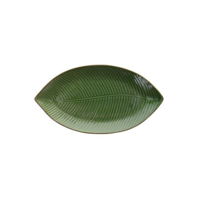 Leaf-Shaped Plate TOGNANA Relief Zaira, 34х18х3cm, Green