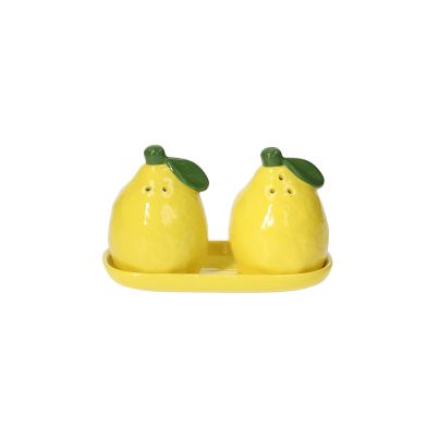 Set of 3 Salt+Pepper+Tray TOGNANA Relief Lemon Garden, 15x7cm