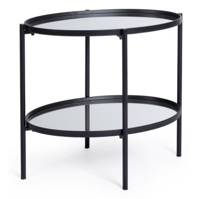 Oval auxiliary table Jens, 64x44 cm, Black, mirrored countertops