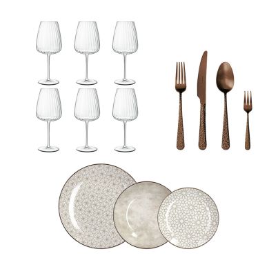 Serving set with wine glasses SPEAKEASIES, Table set MADISON HABANA and Herdmar Cutlery set MONTANA