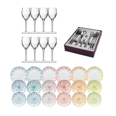Serving set with wine glasses Grandi Vini CANALETTO, Table set MADISON LISBOA and Cutlery box set PRINCESS