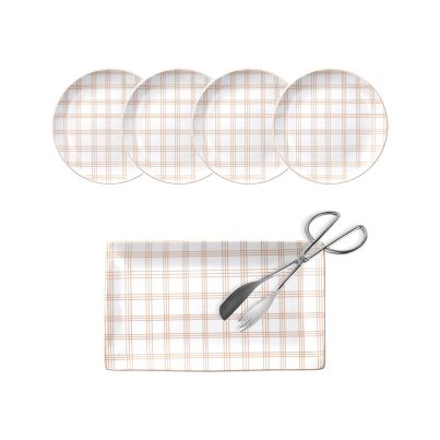 Serving Set with plate 28cm Set of 4 Dessert plates and Universal plier 25.5cm