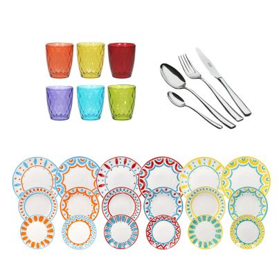 Serving Set with glasses JENNY 320ML Table set MADISON VIETRI 18 pcs and Cutlery box set FLOW 24 pcs