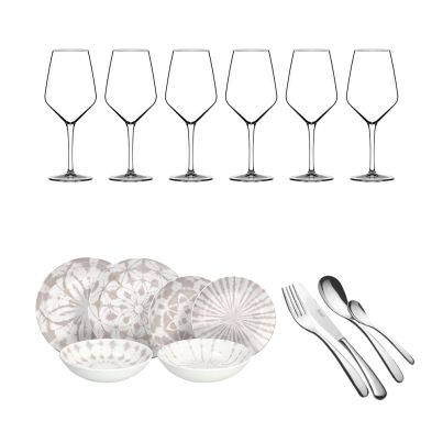 Serving Set with Wine glasses Bora medium 390ml Table set MADISON MALLORCA 18 pcs and Cutlery box set FOREVER 24 pcs