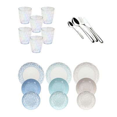 Serving Set with glasses JENNY OPAL Table set MADISON CELINE 18 pcs Cutlery box set STYLE 24 pcs