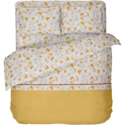 Double bed linen set DILIOS Sunny, 4 pcs, white/yellow
