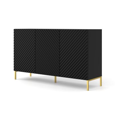 Chest of drawers SURF 3D 150 cm, black matt, gold legs