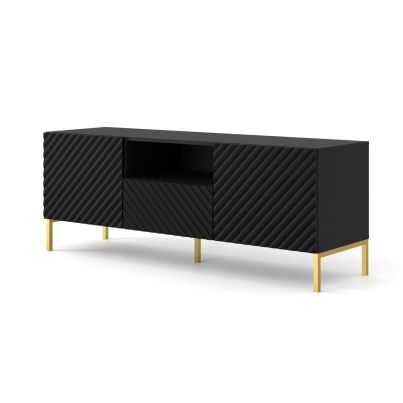 TV stand SURF 2D1S 150 cm, black matt, gold legs