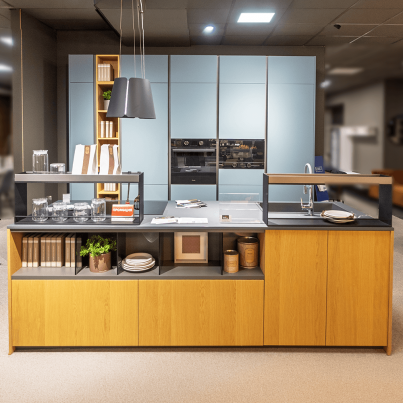 Modular corner kitchen TABLET WOOD NECK with island and accessories