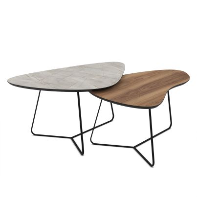 Nesting coffee tables 2pcs. Tussey 125cm Lagina Super Matt-Hazar/Hazar Super Matt/white/brown