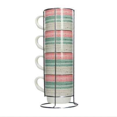 Set of 4 Mugs W/METAL STANDURBAN URBAN PASTEL, 320 ml
