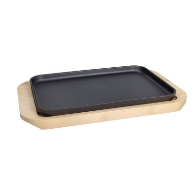 Grill Plate with Wood Base TOGNANA Fusion Taste Ghisa, 30x21cm, Black