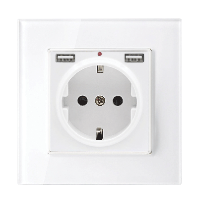 German type USB glass socket 16A white