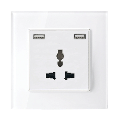 UK type USB glass socket 13A white