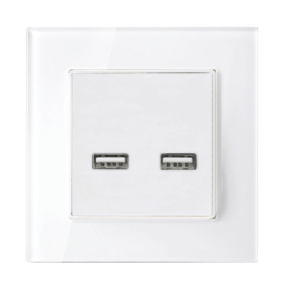 Double USB glass socket white