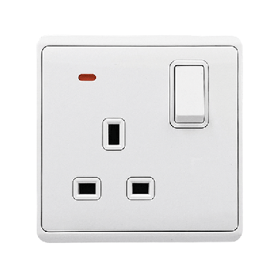 LONDON single socket with 1P button switch neon white