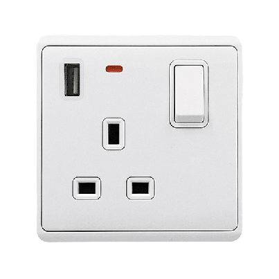 LONDON single socket 1P button switch neon+USB white