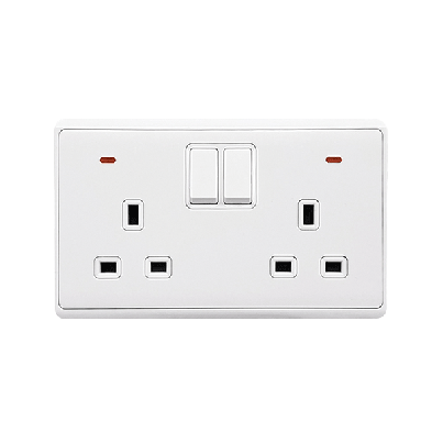 LONDON double socket with 1P button switch neon white