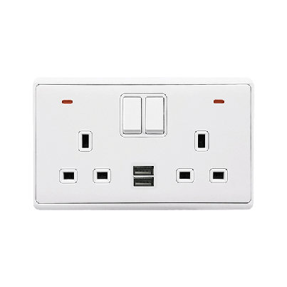 LONDON double socket 2P button switch neon+USB white