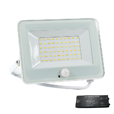 VEGA50 slim 50W LED floodlight + Sen 3000K WH+emergency kit