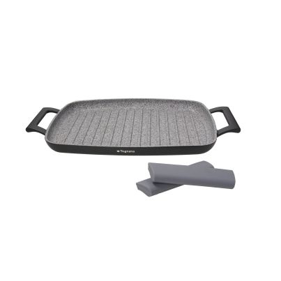 Rectangular Grill Plate TONGANA Ambiziosa, Two Handles Plus Potholders, 37x28cm, Grey